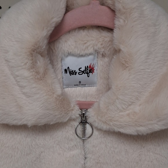 Y2K Miss Selfie Teddy Jacket Faux Fur Cream Zip Bomber Cozy Soft Girl Small - Picture 2 of 14